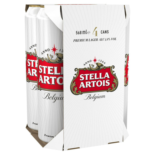 Stella Artois Premium Lager Beer Cans 4x568ml