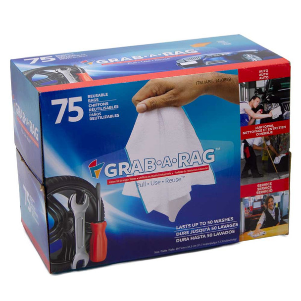 Grab A Rag 75 Reusable / Washable Microfibre  Rags in a Dispenser Box