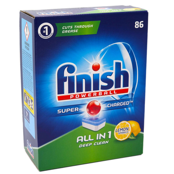 86 Finish Powerball Lemon Sparkle All in One Dishwasher Detergent Frabco Direct