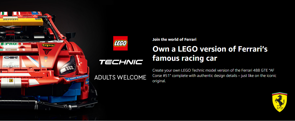 Create your own LEGO Technic model version of the Ferrari 488 GTE “AF Corse #51” complete with authentic design details – just like on the iconic original.