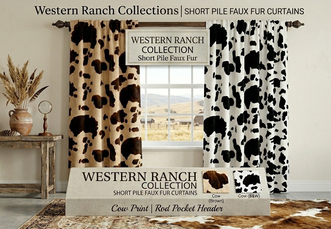 Western Cow Print Curtains and Valance Ranch Style