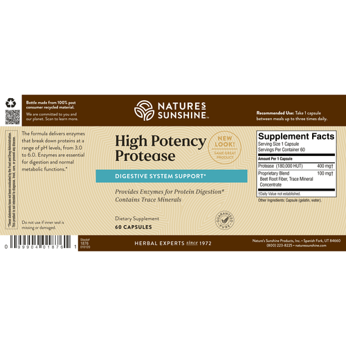 Label of Natures Sunshine High Potency Protease