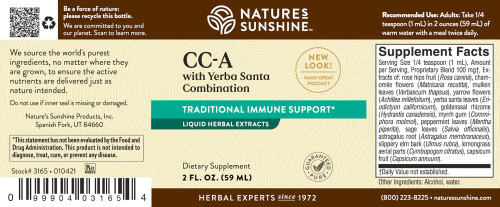 Label for Natures Sunshine CC-A with Yerba Santa extract