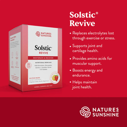 Benefits of Solstic Revive include post-workout recovery, energy, electrolyte replacement