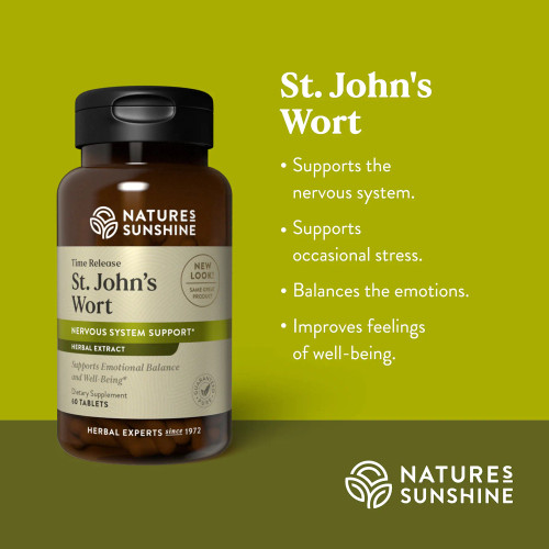 Benefits of Natures Sunshine St. Johns Wort include better mood and balanced emotions
