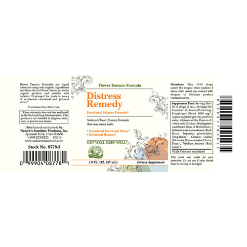 Label for Natures Sunshine Distress Remedy