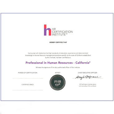 PHRca® Paper Certificate Product Image