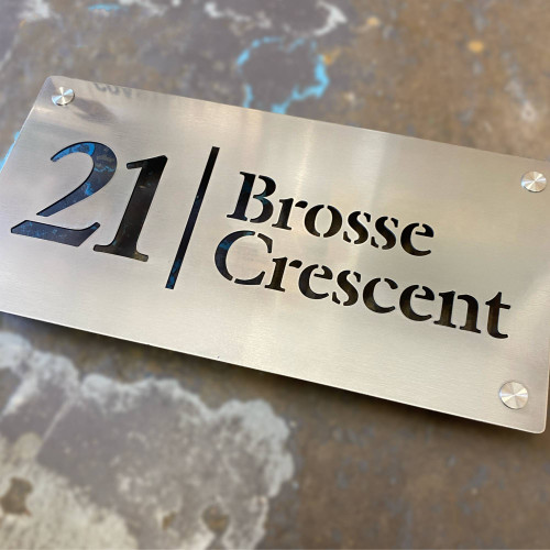 Stainless Steel House Name Sign - also includes a house number