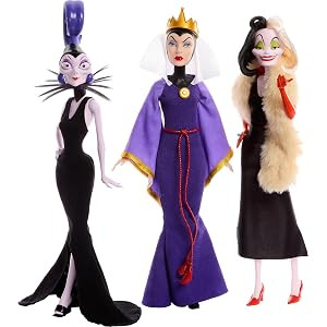 Mattel Disney Princess Toys, Villains Multipack with Evil Queen, Cruella de Vil & Yzma Fashion Dolls, Disney 100 Years of Wonder Collectible