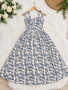 Vestido Midi Floral Azul y Marfil