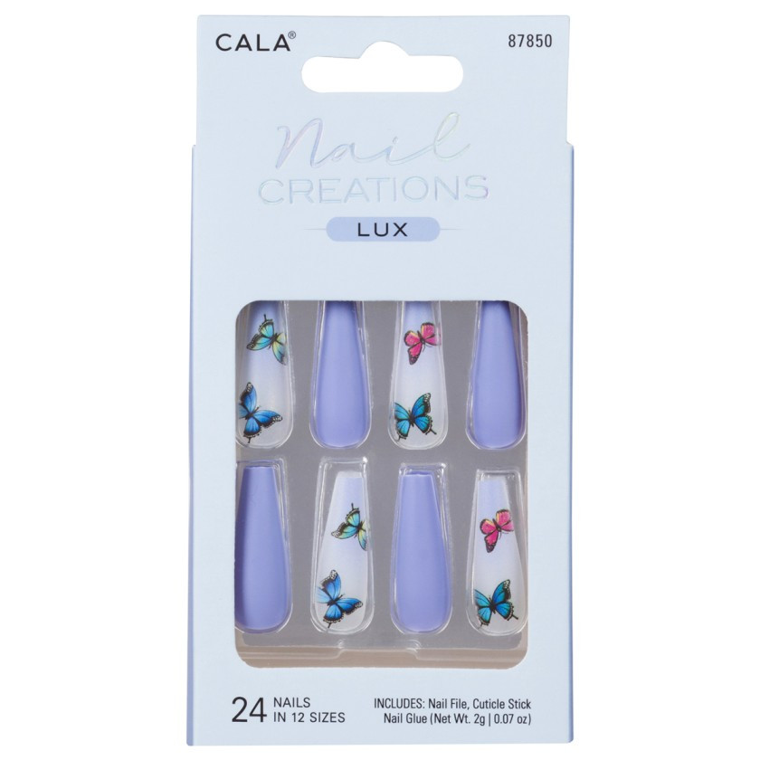 Cala Nail Creations Lux Long Coffin Blue Butterfly 24pcs Cala Nail Creations Lux Long Coffin Blue Butterfly 24pcs