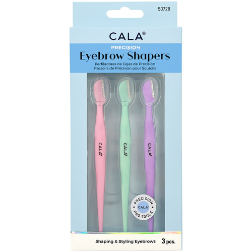 CALA Precision Eyebrow Shapers 3-piece set with pastel handles for shaping and removing facial hair.