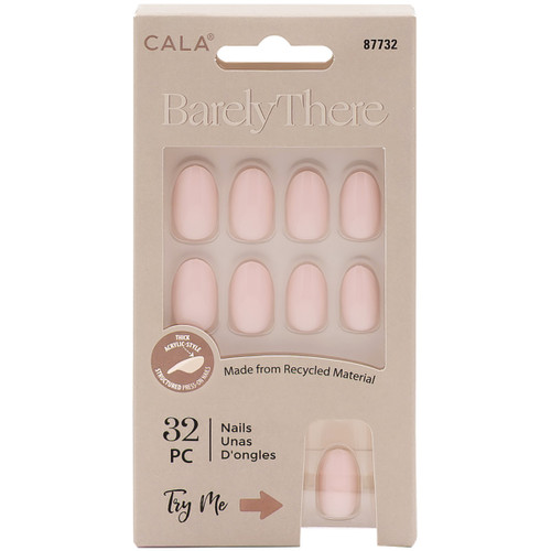 CALA Barely There oval press-on nails in natural baby pink, 32-piece set with acrylic-style finish.