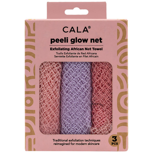Three-piece African net exfoliating shower towel.