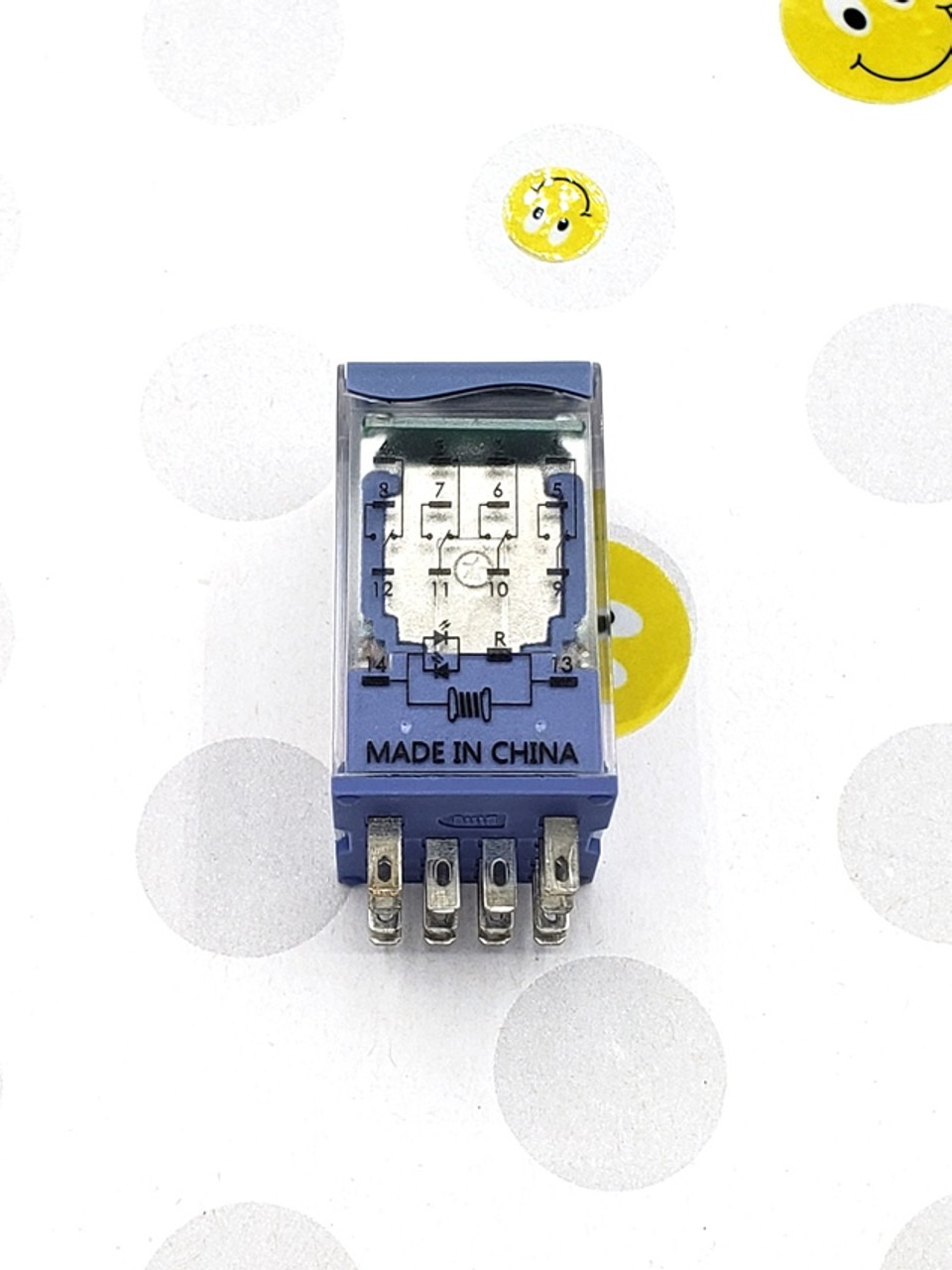 Control Relay, Socket Mount, 24 VDC coil voltage, 4PDT (4) N.O. (4) N.C. 5A contact rating, 14-pin, LED indicator