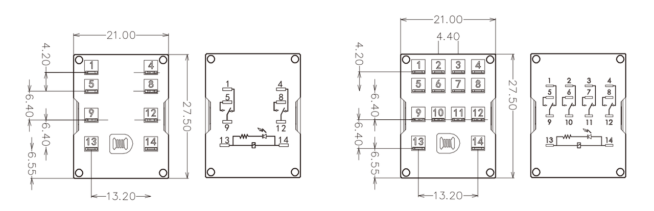 Control Relay, Socket Mount, BASE , 4PDT (4) N.O. (4) N.C. 5A contact rating, 14-pin