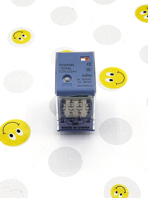 Control Relay, Socket Mount, 24 VDC coil voltage, 4PDT (4) N.O. (4) N.C. 5A contact rating, 14-pin, LED indicator