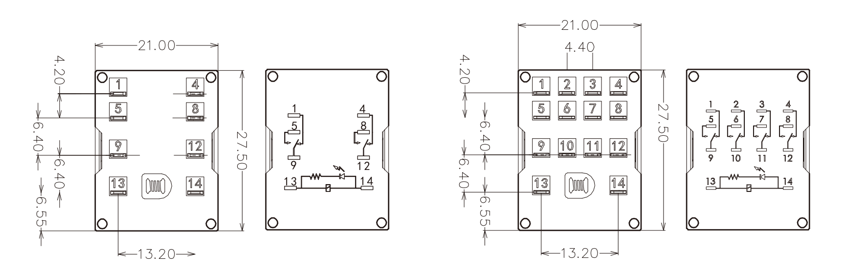 Control Relay, Socket Mount, BASE , 2PDT (2) N.O. (2) N.C.
