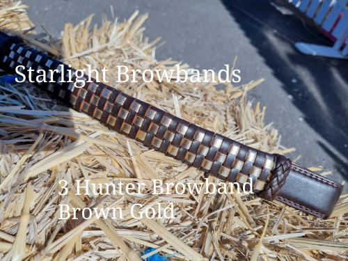 3 Hunter Browband Brown and gold leather 14.5 inch