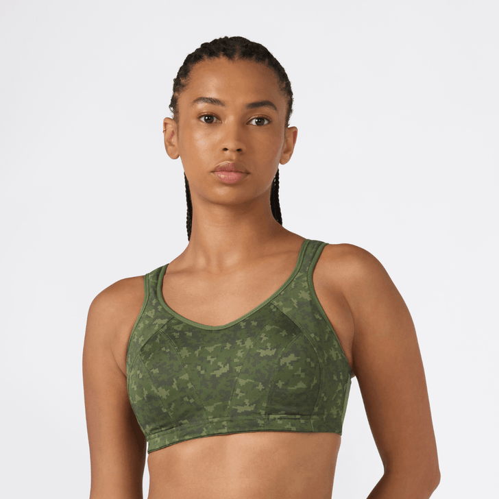 Multi Sports Support Bra - Bronze Green Print
