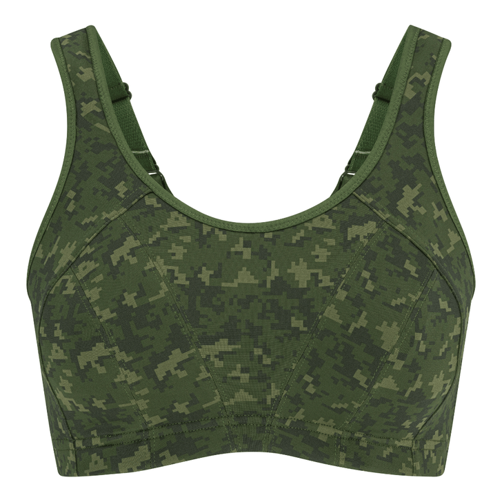 Multi Sports Support Bra - Bronze Green Print