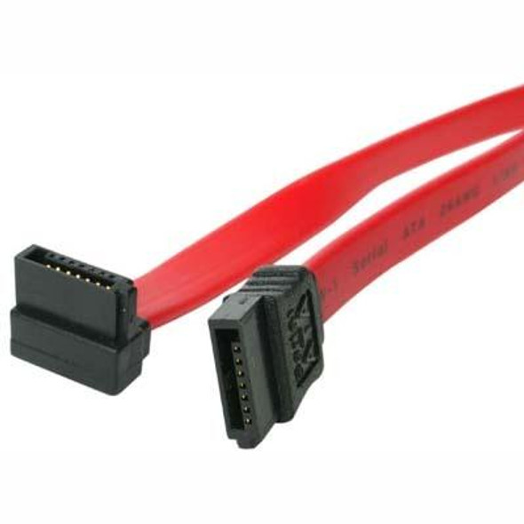 This right angled SATA cable features a standard (straight) male Serial ATA connector as well as a rightangled (male) SATA connector providing a simple 24in connection to a Serial ATA drive even if space near the drives SATA port is limited.