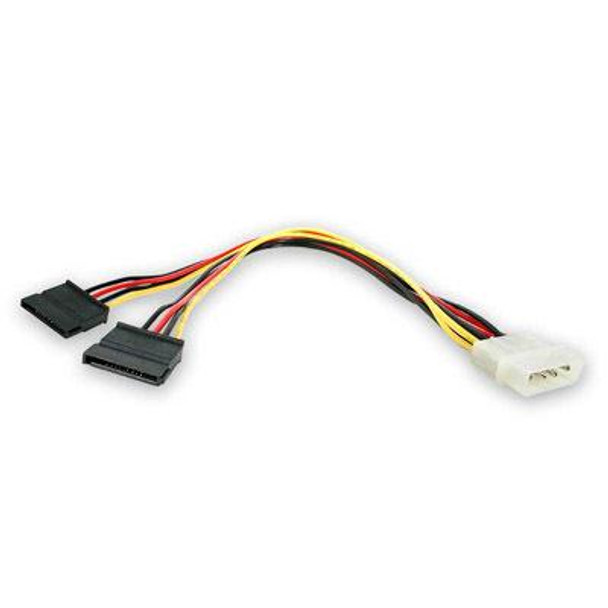 This 12in LP4 to SATA Power Y Cable Adapter features two Serial ATA power (female) connectors and one LP4 male connection  a reliable solution that lets you power two SATA drives using a single LP4 connection to the computer power supply.