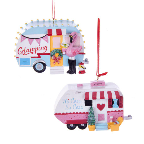 Pink and Blue Camper Ornaments - Set of 2