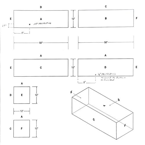 CLEARANCE 50" x 12 x 12" Fresh Water Tank with Preinstalled Fittings  (C)