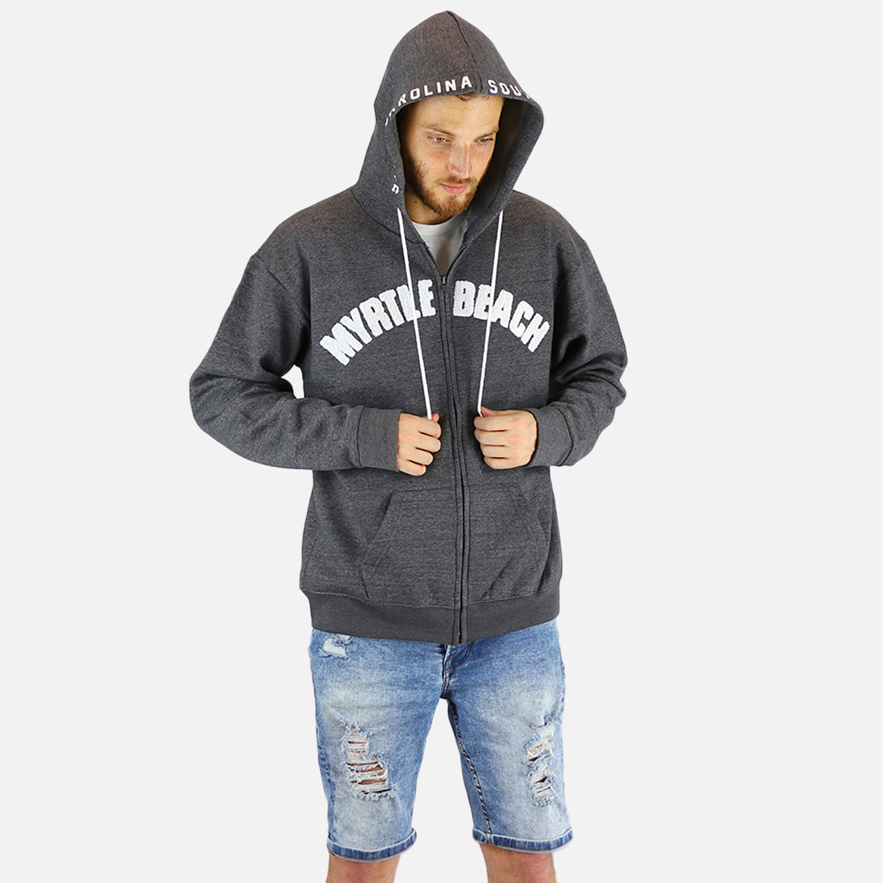 Fluff Embroidery Zipper Hoodie Promo Charcoal Grey