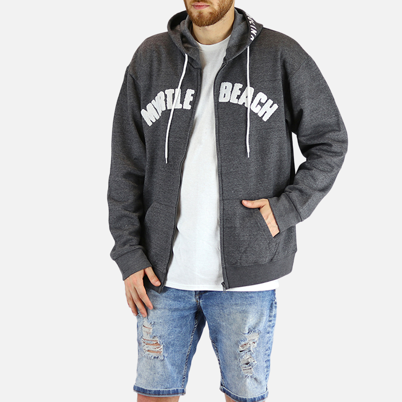 Fluff Embroidery Zipper Hoodie Promo Charcoal Grey
