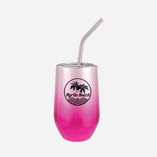 Electroplate Pink Travel Cup w/Straw 16oz