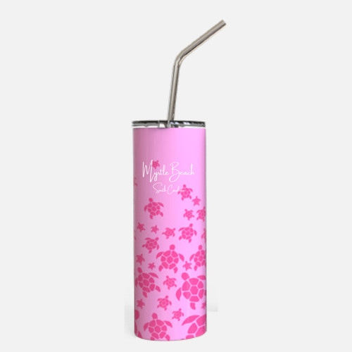 Turtle pattern Pink Travel Cup w/Straw 20oz