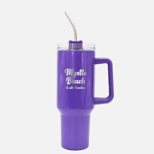 Neon Purple Handle Travel Cup w/Straw 30oz