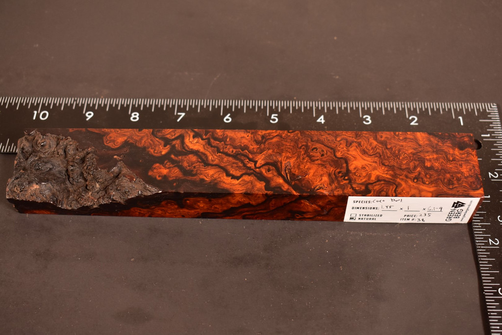 BEST Cocobolo Burl 38 (1.45 x 1 x 6.1 - 9)