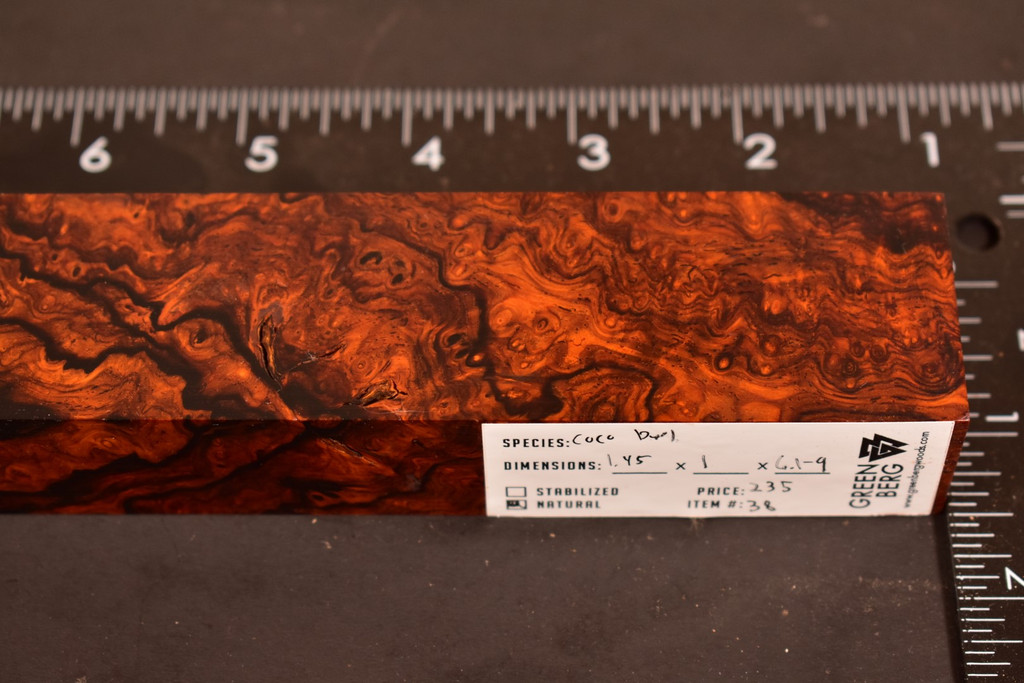 BEST Cocobolo Burl 38 (1.45 x 1 x 6.1 - 9)