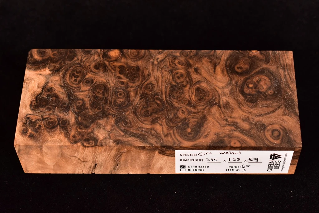 Stabilized Circassian Walnur Burl 3 (2.45 x 1.25 x 5.9)
