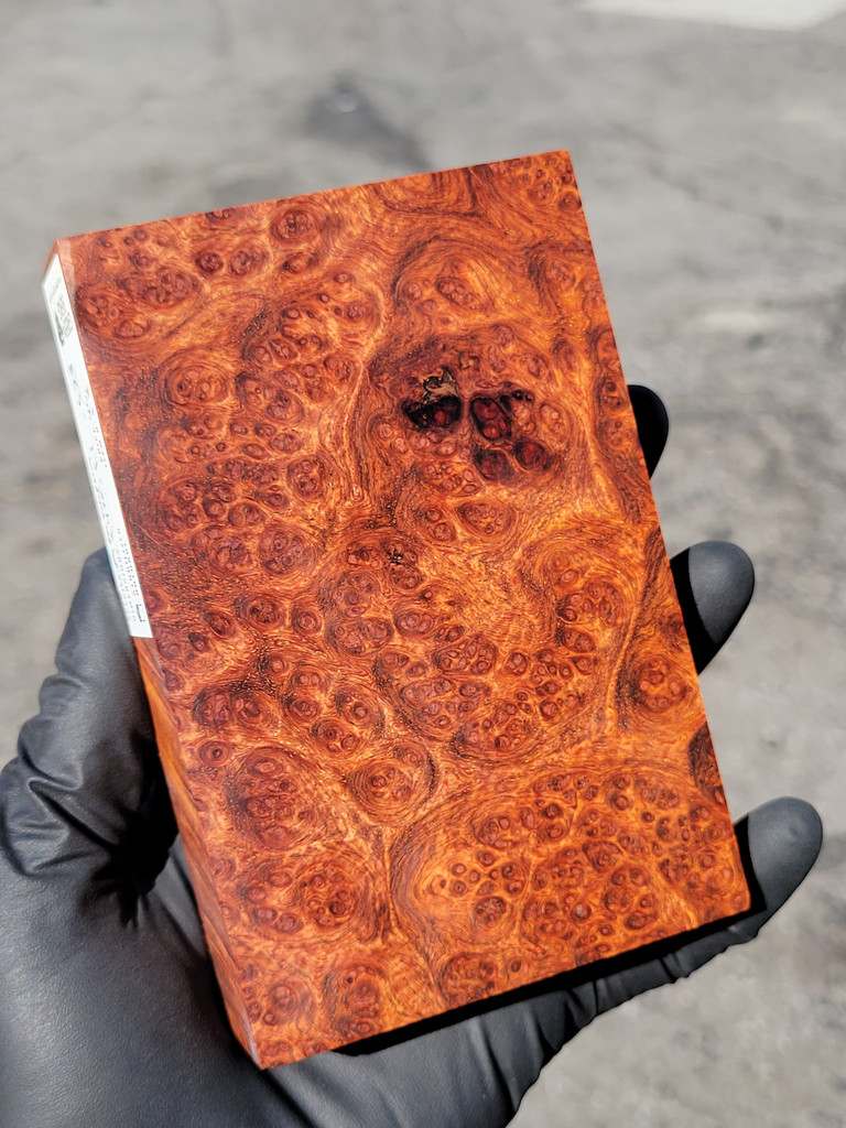 Stabilized Red Amboyna Burl 58 (3.475 x 1.1 x 5.23)
