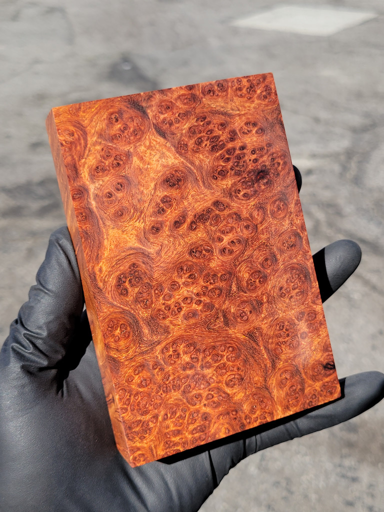 Stabilized Red Amboyna Burl 58 (3.475 x 1.1 x 5.23)