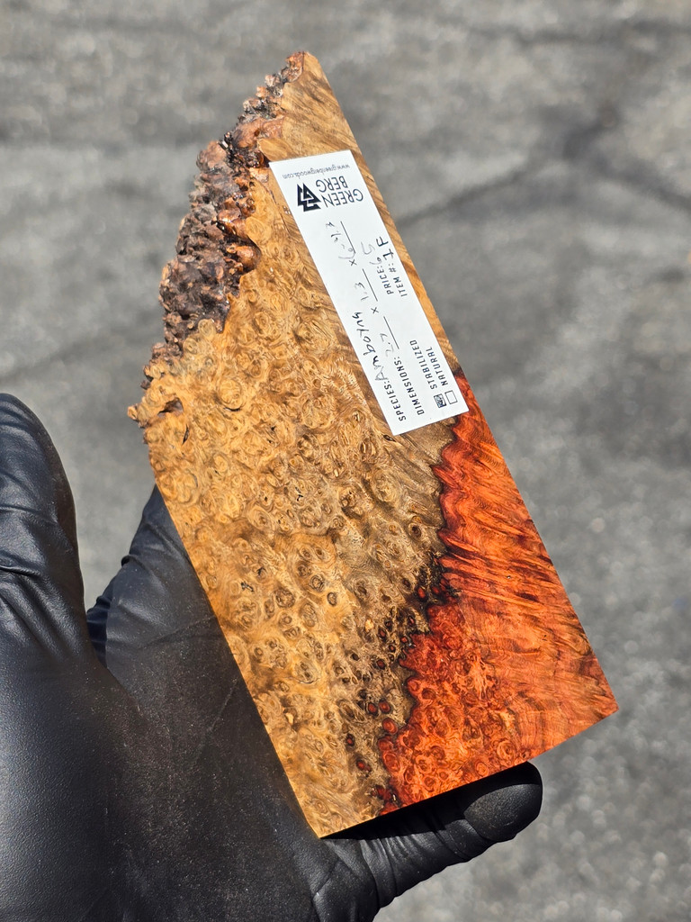 Stabilized Red Amboyna Burl 1F (2.7 x 1.3 x 6 - 4.3)