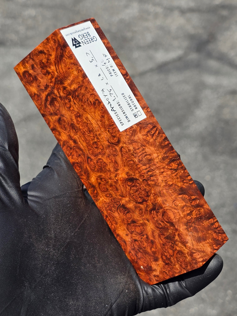 BEST Stabilized Red Amboyna Burl 4F (1.75 x 1.3 x 5.7)