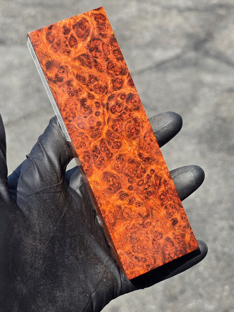 BEST Stabilized Red Amboyna Burl 4F (1.75 x 1.3 x 5.7)