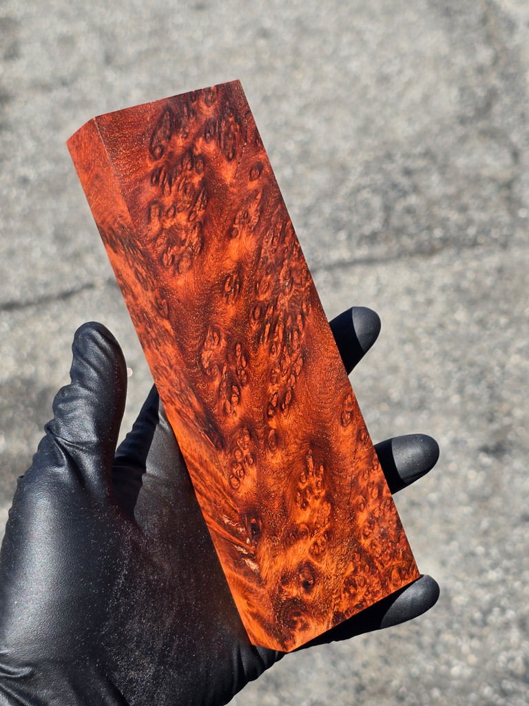Stabilized Red Amboyna Burl 13F (2.25 x 1.25 x 7.2)