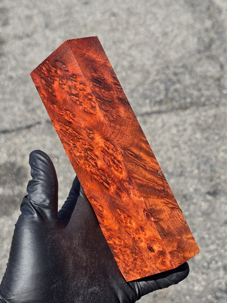 Stabilized Red Amboyna Burl 15F (2.25 x 1.25 x 7.2)
