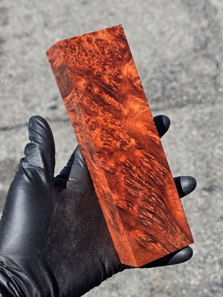 Stabilized Red Amboyna Burl 17F (2.25 x 1.25 x 7.2)