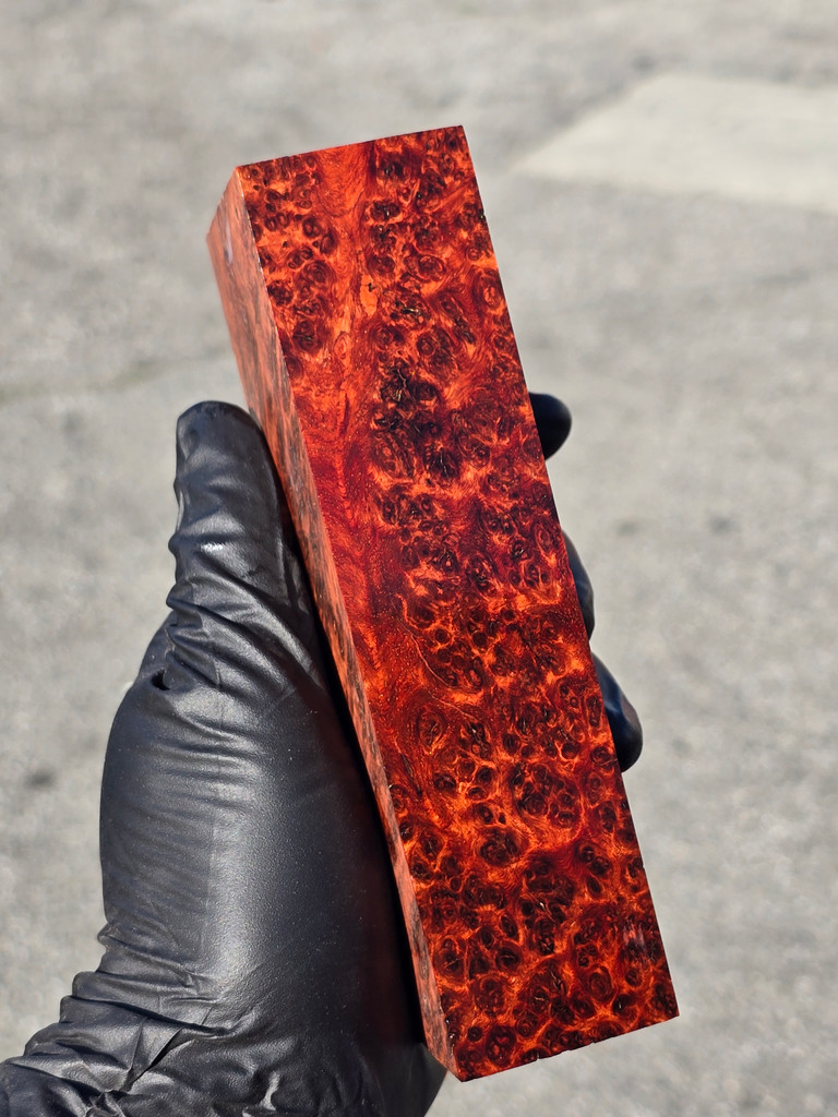 Stabilized Red Amboyna Burl 18F (2.4 x 1.5 x 5.9)