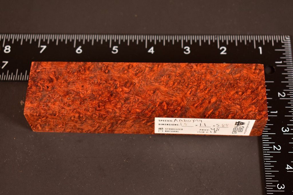 Stabilized Red Amboyna Burl 18 (1.5 x 1.1 x 5.85)