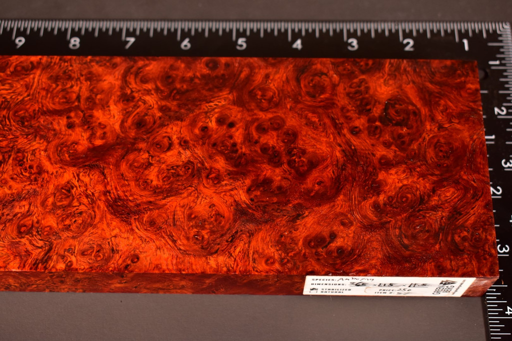 BEST Stabilized Red Amboyna Burl 57 (3.65 x 1.15 x 11.5)