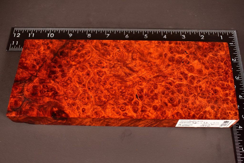 Stabilized Red Amboyna Burl 60 (3.8 x 1.2 x 9.75)