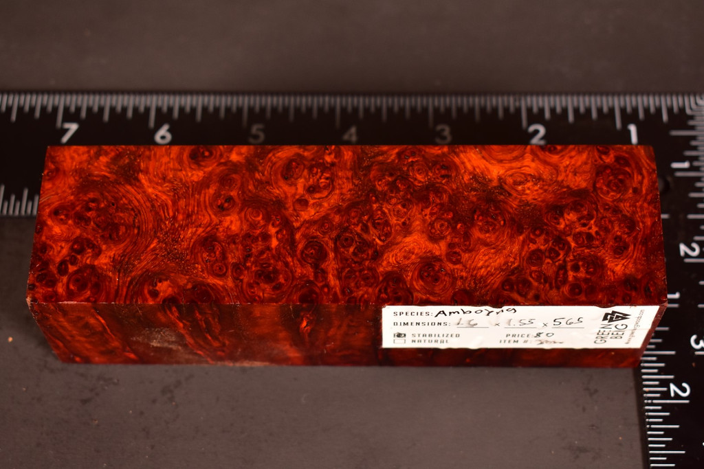 Stabilized Red Amboyna Burl 72 (1.6 x 1.55 x 5.65)